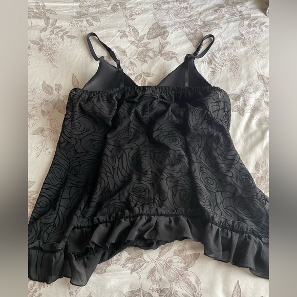 Ambrielle Black Velvet Floral Burnout Babydoll Sheer Slip Dress Top Large Goth - Picture 4 of 9